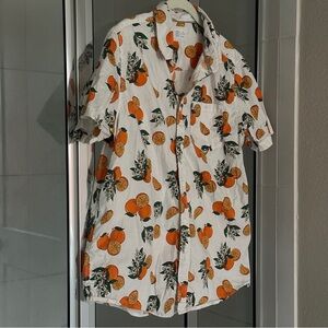 Men’s MEDIUM Hurleys Community Fresh Orange Print Short Sleeve Button Up Shirt
